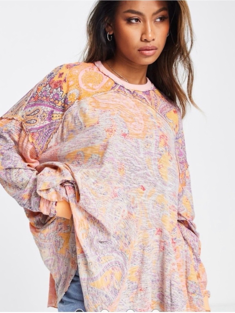 Free People Making Circles Tee Multi Combo Paisley Oversized Tunic Top Medium